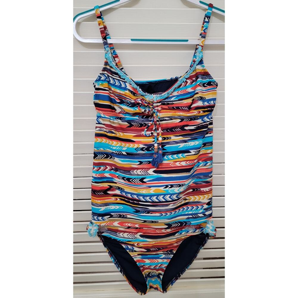 Lucky Brand Medium 2 piece tankini swimsuit Ikat Multicolored print
